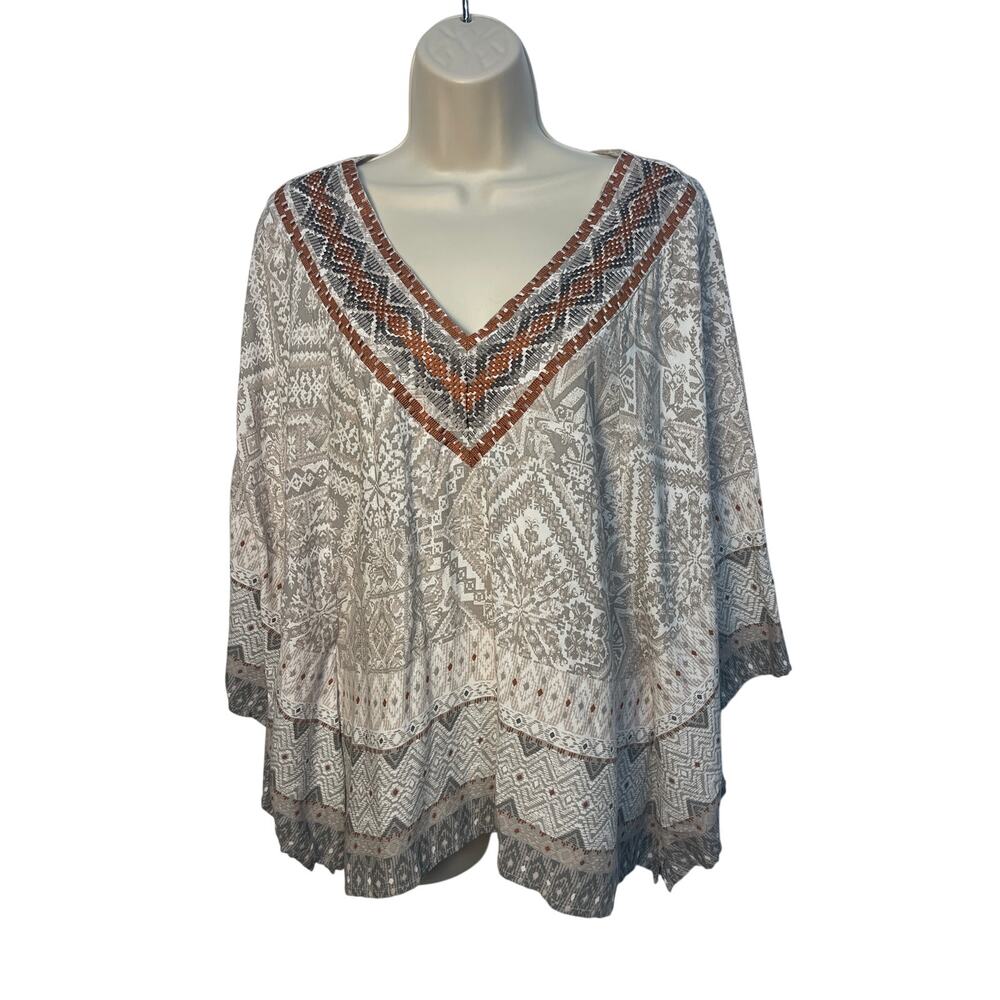 Panhandle Slim Womens Rayon Geometric Southwestern Print Poncho Top V-Neck Small